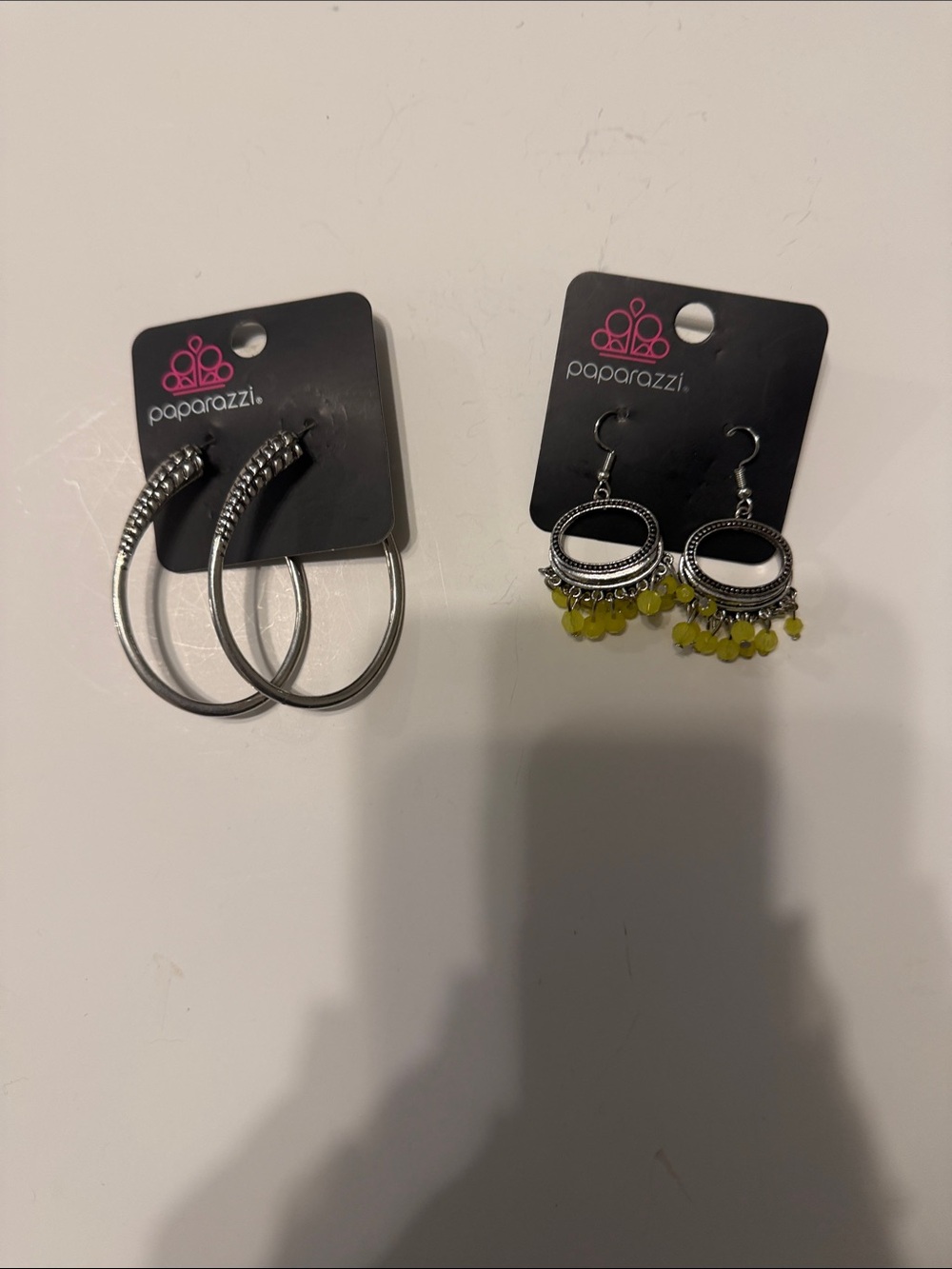paparazzi Silver Hoop and Silver Oval Dangle Earrings with Yellow Beads